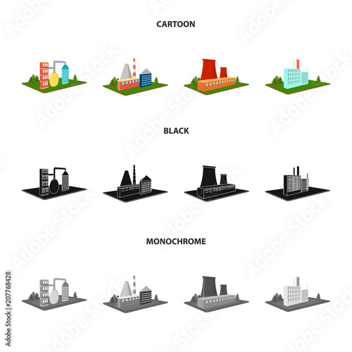 Processing factory,metallurgical plant. Factory and industry set collection icons in cartoon,black,monochrome style isometric vector symbol stock illustration web.