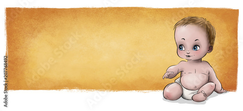 Cute Baby in diapers sitting on the floor