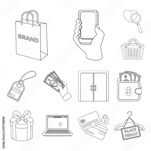 E-commerce, Purchase and sale outline icons in set collection for design. Trade and finance vector symbol stock web illustration.