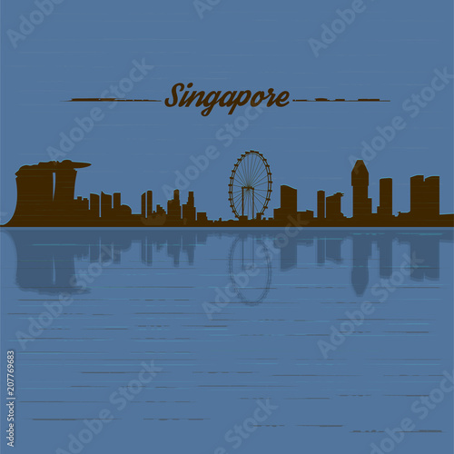 Singapore skyline in blue background