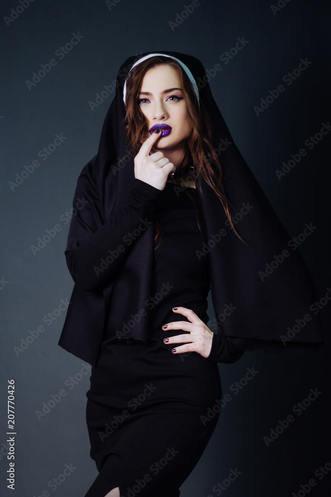 Beautiful girl in the image of a nun. Sexual model. The image for Halloween Beautiful girl in the image of a nun. Sexual model. The image for Halloween