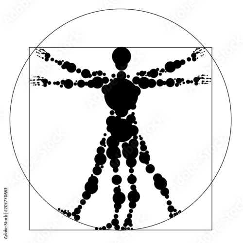silhouette of a vitruvian man from circles black, print