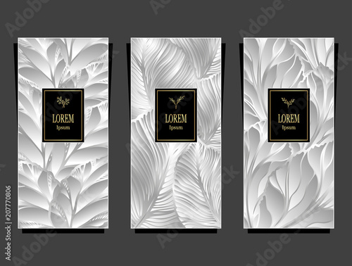 Set Template for package or flyer from Luxury background made by foil leaves in silver for cosmetic or perfume or for package of tea or for alcohol label or for advertising jewelry or for brand book