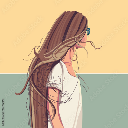 pretty girl with long hair in sunglasses vector illustration