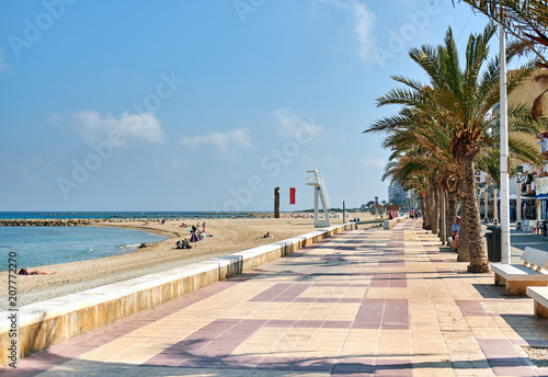 Obraz na plátně Palm-lined promenade and beach of El Campello. Spain