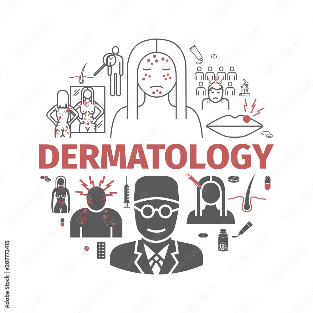 Dermatology banner. Line icons set. Vector signs for web graphics. Dermatology banner. Line icons set. Vector signs for web graphics.