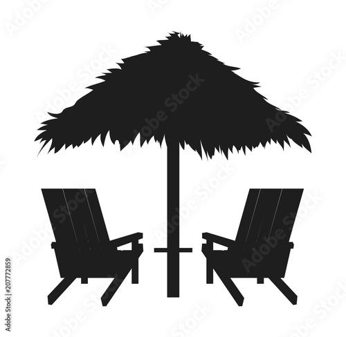 Loungers with Straw Umbrella, Abstract Silhouette