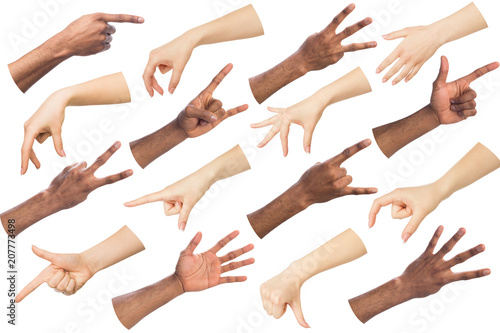 Obraz na plátně Set of white and black hands making symbols