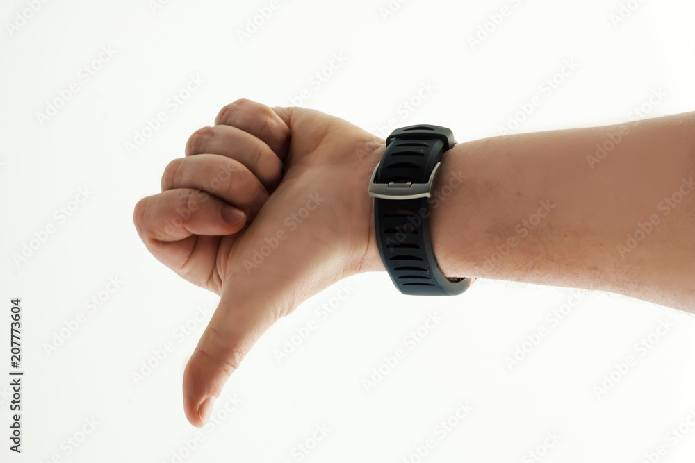 Fototapeta premium Men's hand with smart watch on white background