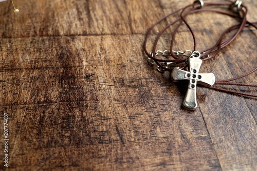 Cross symbol leather necklace