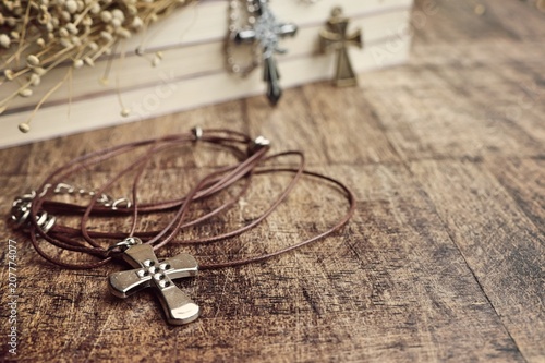 Cross symbol leather necklace