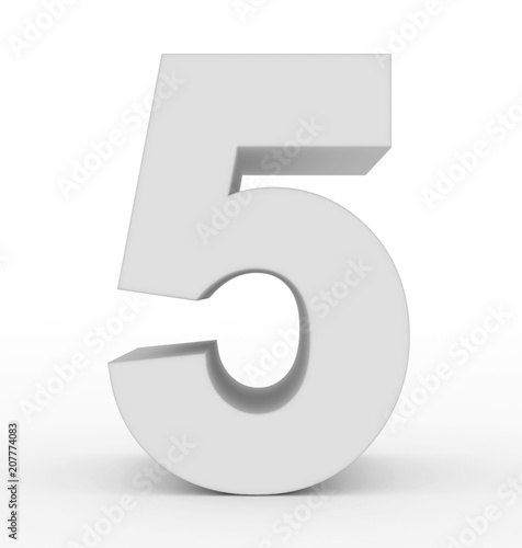 number 5 3d clean white isolated on white