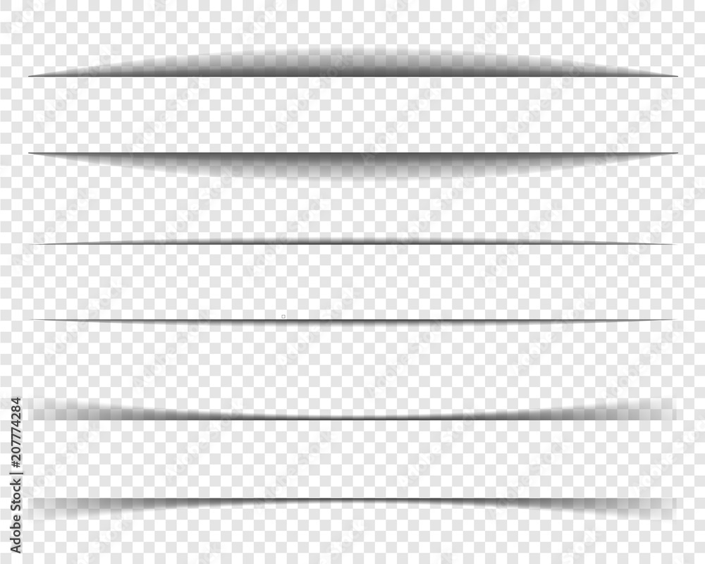 Page divider, transparent realistic paper shadow effect set. Web banner, edge, frame. Element for promotional message isolated on background. Vector illustration for your design, template and website. Page divider, transparent realistic paper shadow effect set. Web banner, edge, frame. Element for promotional message isolated on background. Vector illustration for your design, template and website.