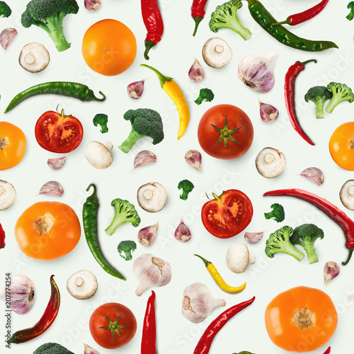 Collage of various vegetables on white background, isolated