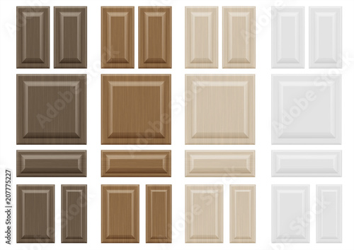 Set textures wooden furniture facades with a transparent blending effect. Diffuse light. Vector graphics. Texture for furniture and interior facades