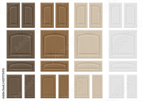Set textures wooden furniture facades with a transparent blending effect. Diffuse light. Vector graphics. Texture for furniture and interior facades