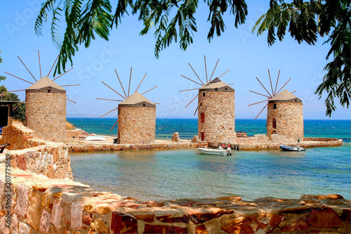 The four windmills on the isle of Chios, Greece. photo