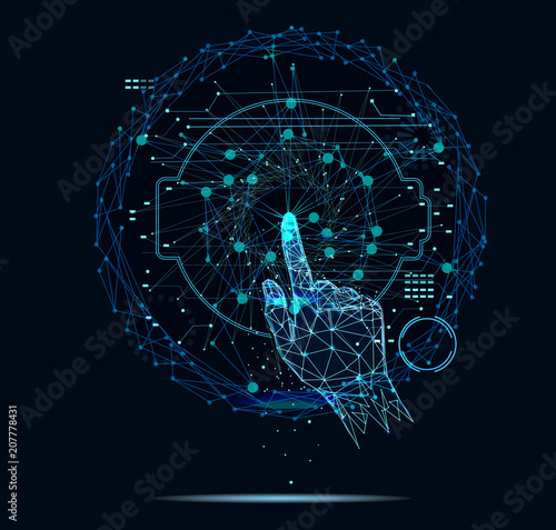 Touch the future,Interface technology, the future of user experience, web banner with copy space. Starry sky or space, consisting of stars and the universe. Vector business illustration