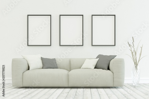 White sofa in modern scandinavian design with three Frames