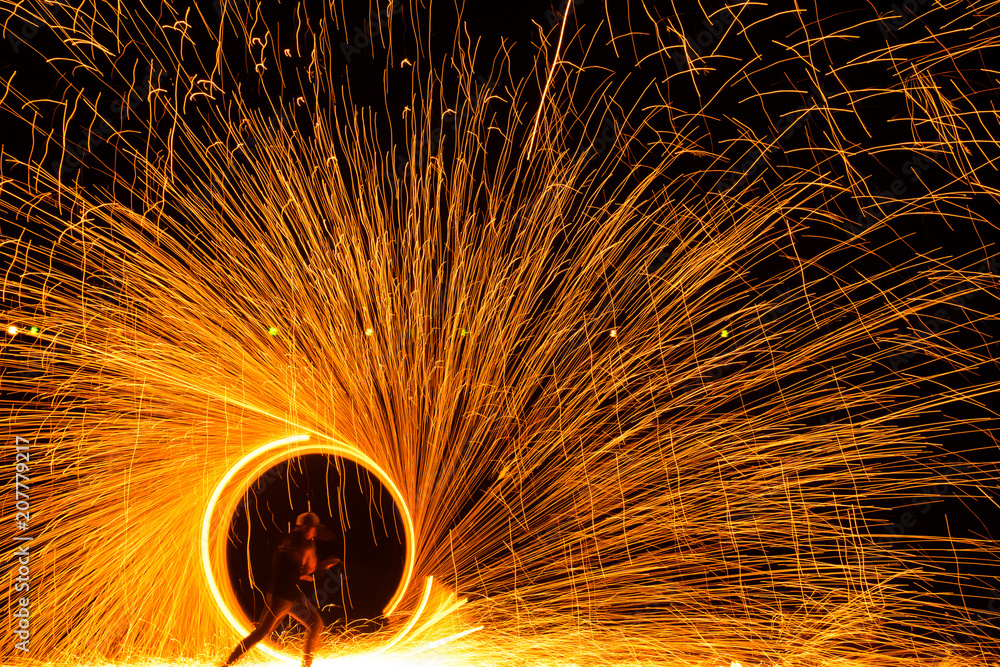 Fototapeta premium Circle Fireshow at beach, Koh Lanta, Thailand