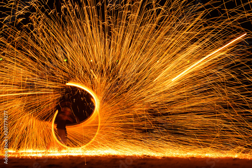 Circle Fireshow at beach, Koh Lanta, Thailand