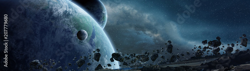 Panoramic view of planets in distant solar system 3D rendering elements of this image furnished by NASA