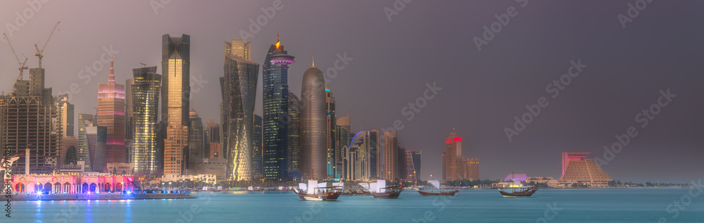 The skyline of West Bay and Doha City Center, Qatar