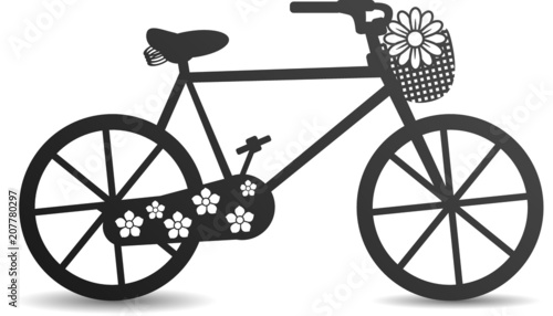 Fahrrad mit Blumenkorb als Silhouette