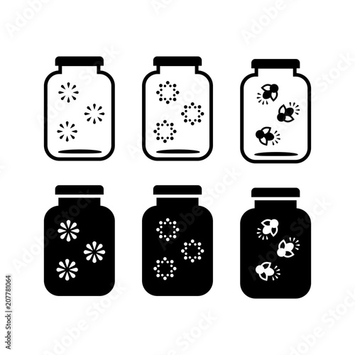 Fireflies jar icon set