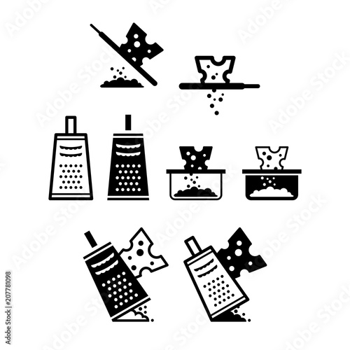 Cheese grater kitchen utensil icon set