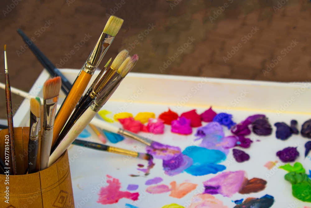 Fototapeta premium Brushes and paints