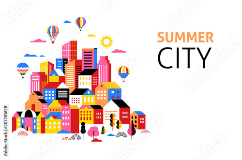 City landscape, geometric urban scene, smart city concept illustration and banner