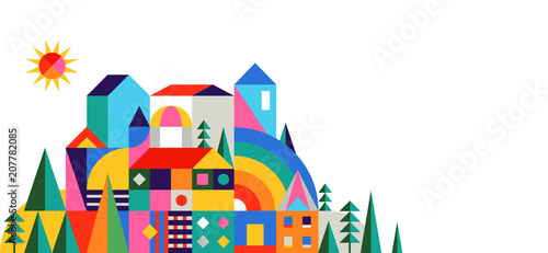 Geometric fairy tale kingdom, knight castle. Children room, class wall decoration