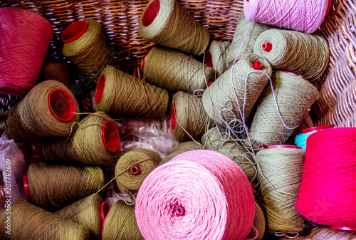 Traditional wool reels of the british waving and textile industry photo