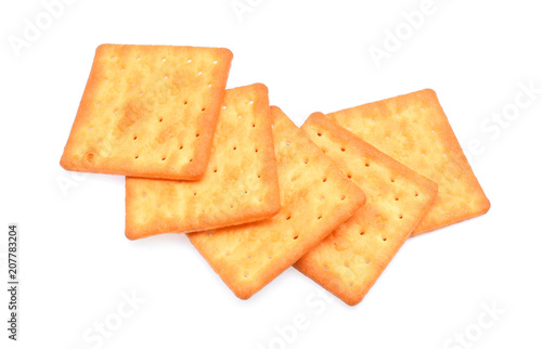 Photography stack of square crackers isolated on white background