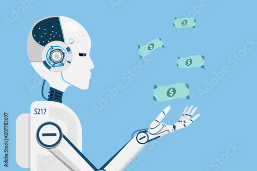 AI robot making money for human business.