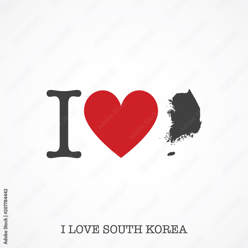 I love South Korea. Heart shape national country map icon I love South Korea. Heart shape national country map icon