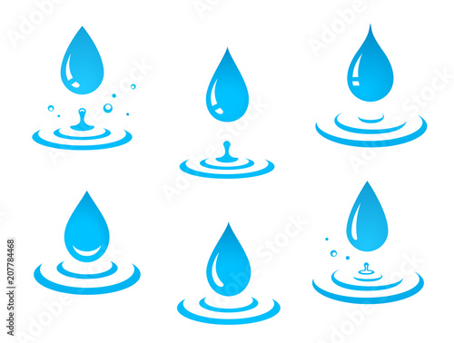 blue water drops set and splash