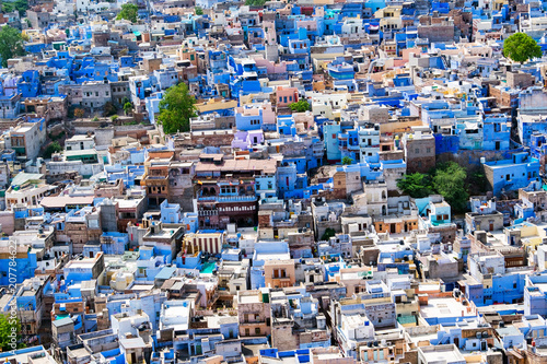 Aerial view of Jodhpur city, Rajasthan, India. The famous blue city, seen from Mehrangarh fort. © tanarch