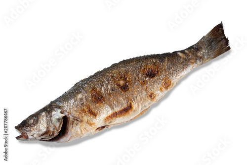 Fried fish isolated on white.