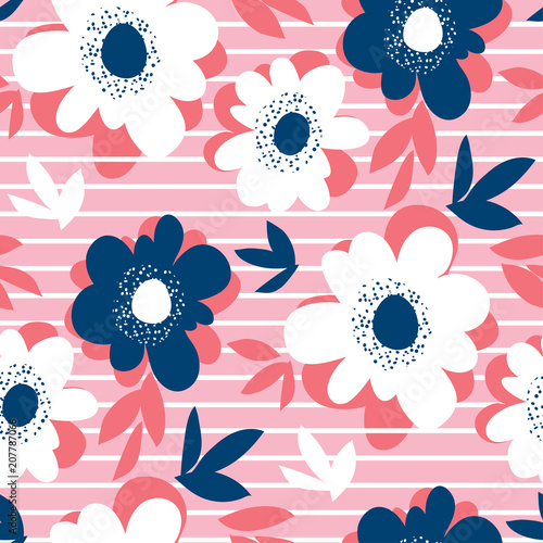 Decorative flower and stripes in summer colors.