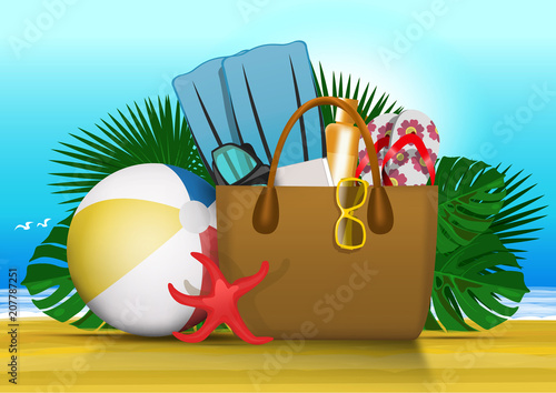 beach bag vector illustration with copy space