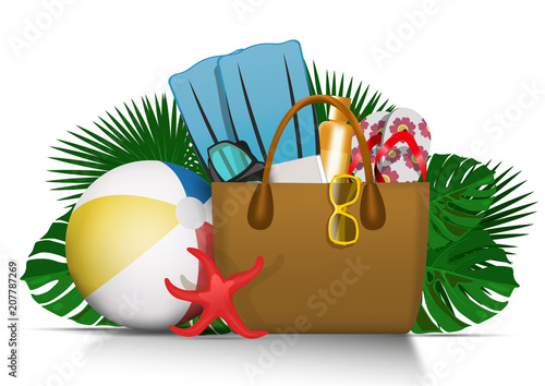 beach bag vector illustration with copy space