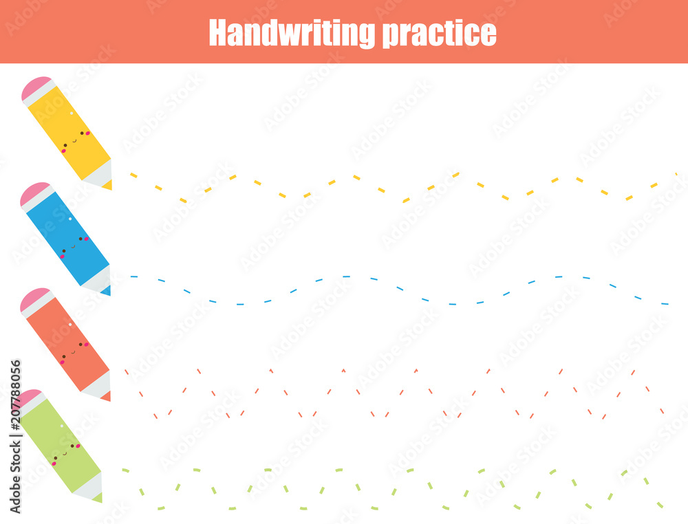 Handwriting practice sheet. Educational children game, printable