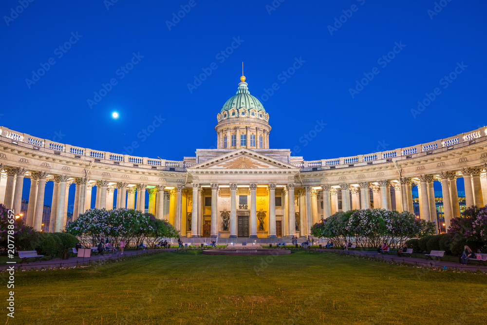 Cathedral of Our Lady of Kazan in St. Petersburg at twilight
