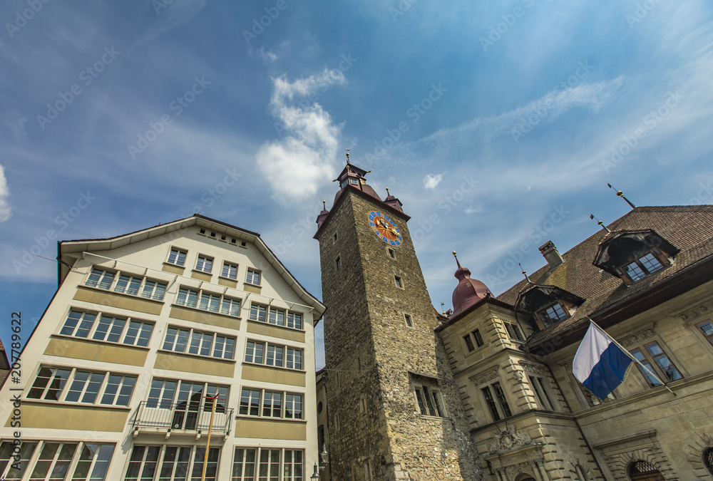 Rathaus Clock Tower in Lucerne, Switzerland