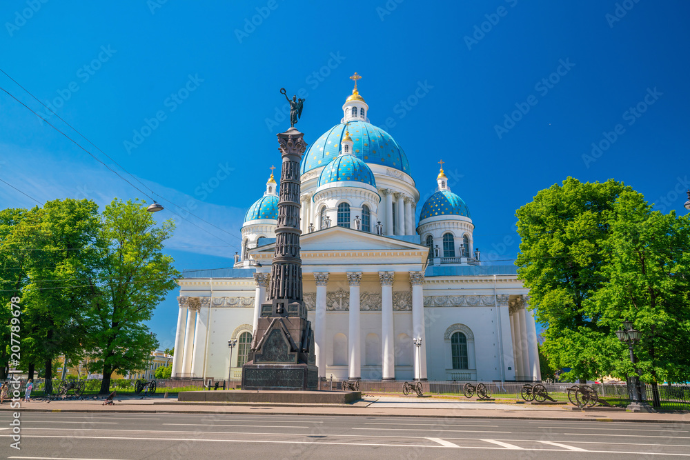 Trinity Cathedral in St. Petersburg with blue sky