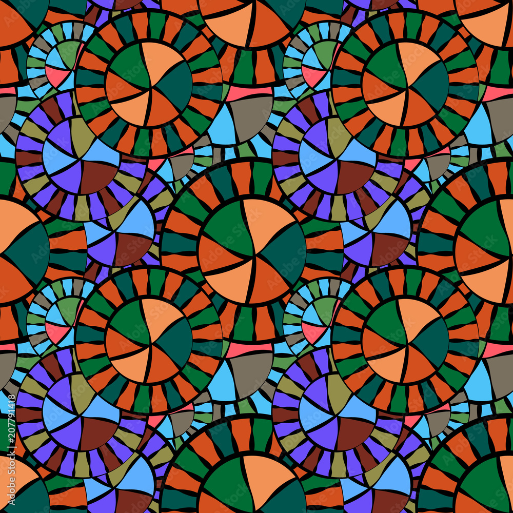 illustration of seamless pattern of circular ornament of different colors