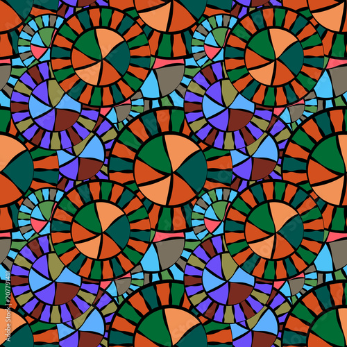 illustration of seamless pattern of circular ornament of different colors