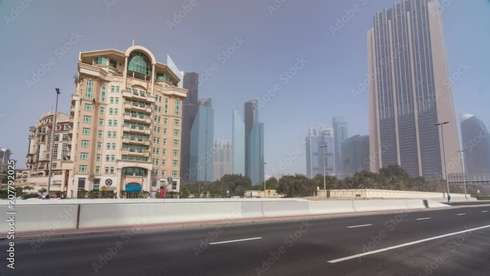 Dubai financial centre with skyscrapers timelapse hyperlapse Dubai financial centre with skyscrapers timelapse hyperlapse